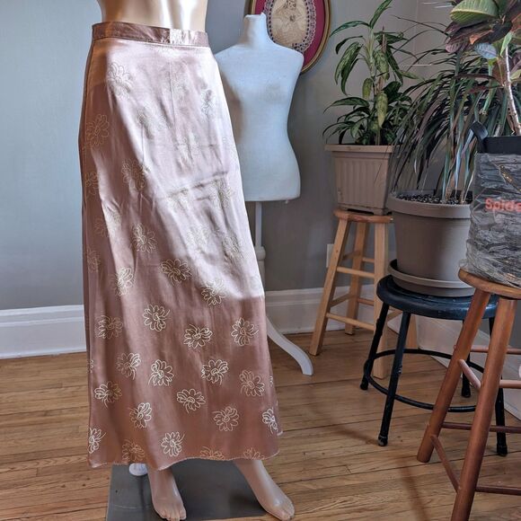 Vintage 1990s Exact Change Midi Skirt Floral Champagne USA Made Size 7 - Picture 9 of 10